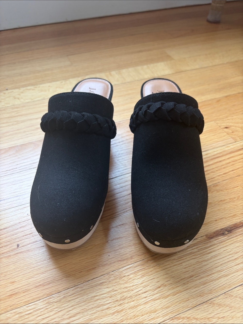 J. Crew Black Braided-Trim Clog Mules